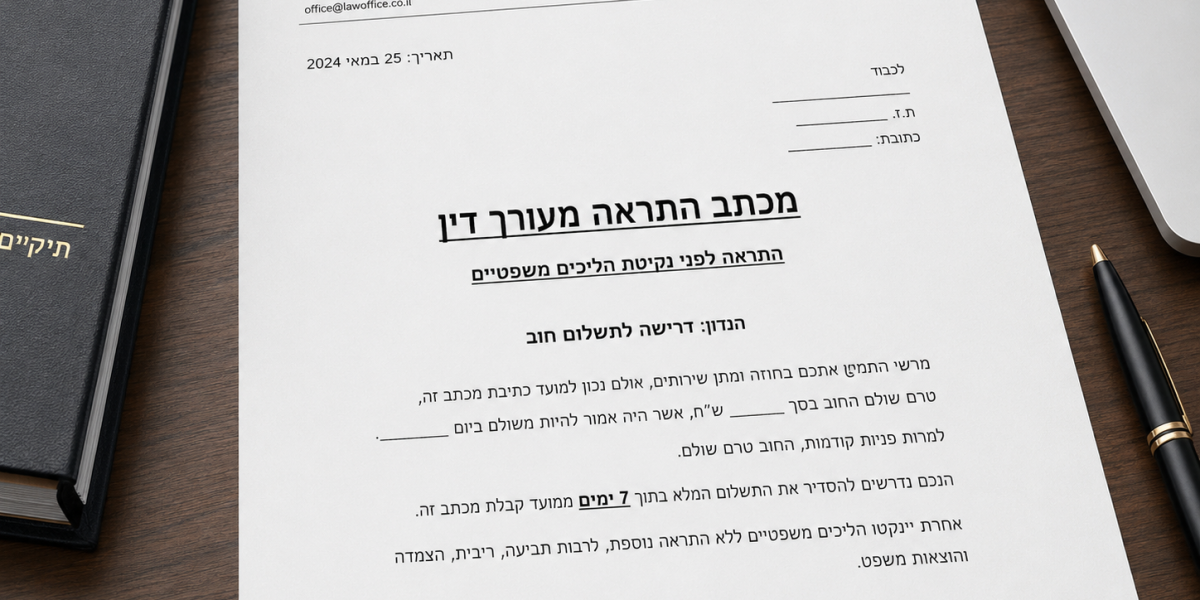 מכתב התראה מעורך דין ללקוח שלא משלם
